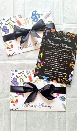Stock Card Wedding Invitations with handmade envelopes and ribbon